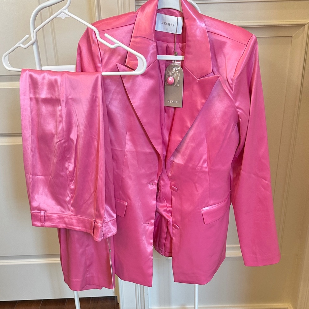 Meshki Shimmering Bubblegum Pink Blazer and Pants Set
